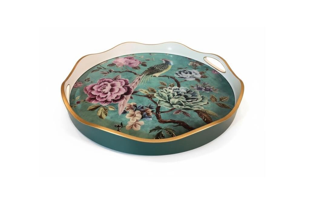 YEŞİL GÜLLÜ YUVARLAK TEPSİ 40X5CM