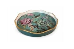 YEŞİL GÜLLÜ YUVARLAK TEPSİ 40X5CM