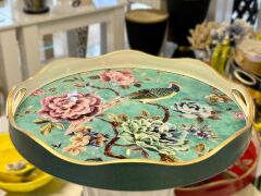 YEŞİL GÜLLÜ YUVARLAK TEPSİ 40X5CM