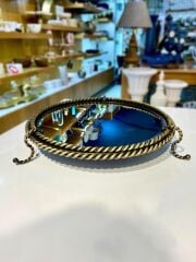 ALTIN ESKİTME ZİNCİR AYAKLI AYNALI YUVARLAK TEPSİ 40CM