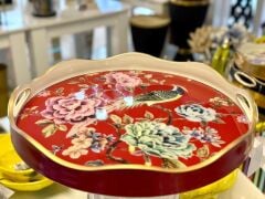 KIRMIZI GÜLLÜ YUVARLAK TEPSİ 40X5CM