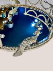 GÜMÜŞ AYNALI TAVUŞ KUŞU YUVARLAK TEPSİ 40CM