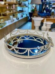 GÜMÜŞ AYNALI TAVUŞ KUŞU YUVARLAK TEPSİ 40CM