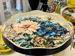 LACİVERT GÜLLÜ YUVARLAK TEPSİ 40X5CM