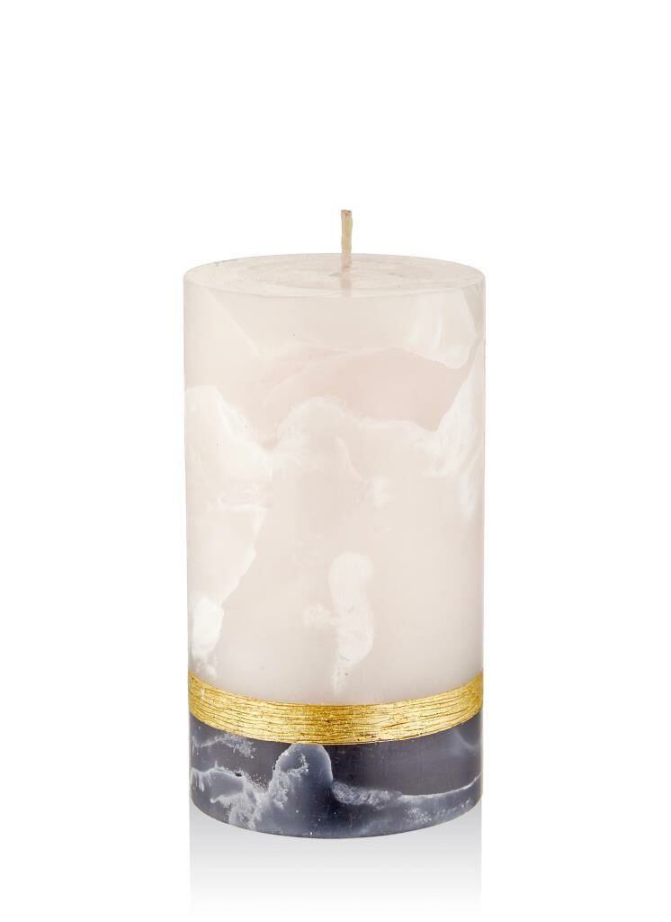 MARBLE EKRU GRİ BANTLI MUM 10X13CM