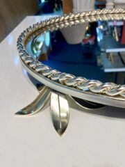 GÜMÜŞ ÇİÇEK AYAKLI AYNALI YUVARLAK TEPSİ 38CM