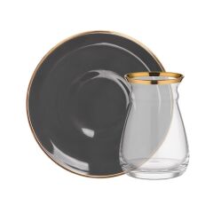 SOLID ANTRASİT ALTIN 6 KİŞİLİK ÇAY SETİ