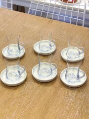 KOLEKSİYON TİRYAKİ KULPLU BEYAZ ÇAY SETİ 6 KİŞİLİK