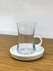 KOLEKSİYON TİRYAKİ KULPLU BEYAZ ÇAY SETİ 6 KİŞİLİK