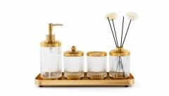 ASTRA ŞEFFAF ALTIN TEPSİLİ 5 PARÇA BANYO SETİ