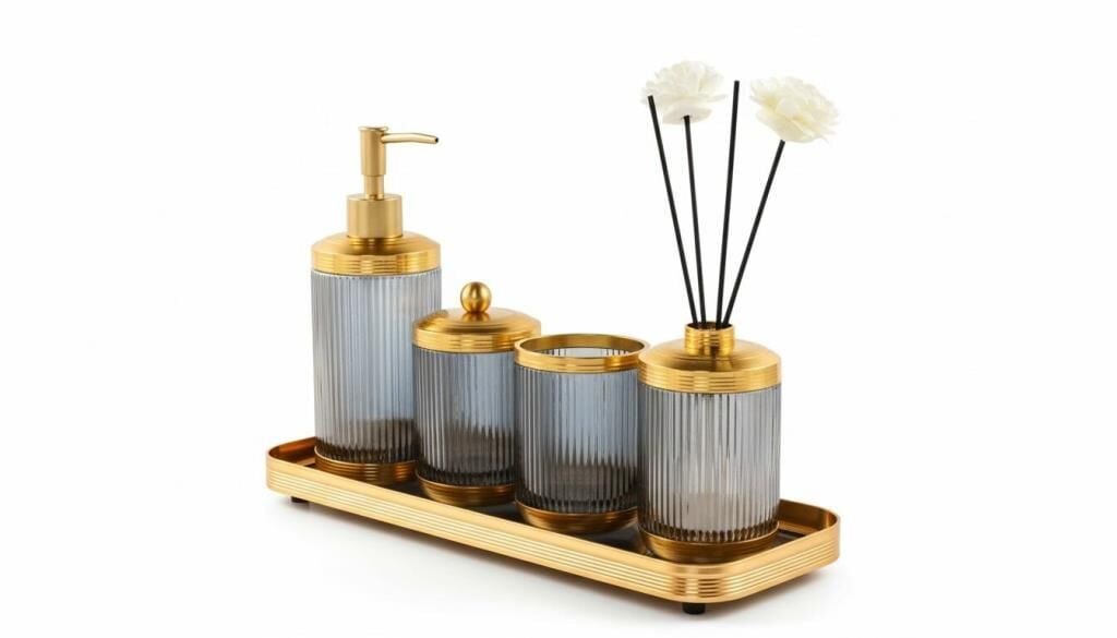 ASTRA GRİ ALTIN TEPSİLİ 5 PARÇA BANYO SETİ