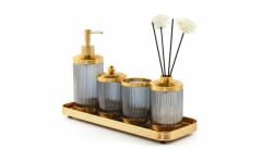 ASTRA GRİ ALTIN TEPSİLİ 5 PARÇA BANYO SETİ