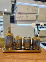 ASTRA GRİ ALTIN TEPSİLİ 5 PARÇA BANYO SETİ