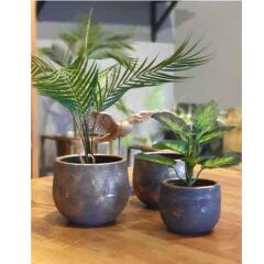 GRİ VARAKLI KİREMİT  SAKSI 14X11CM