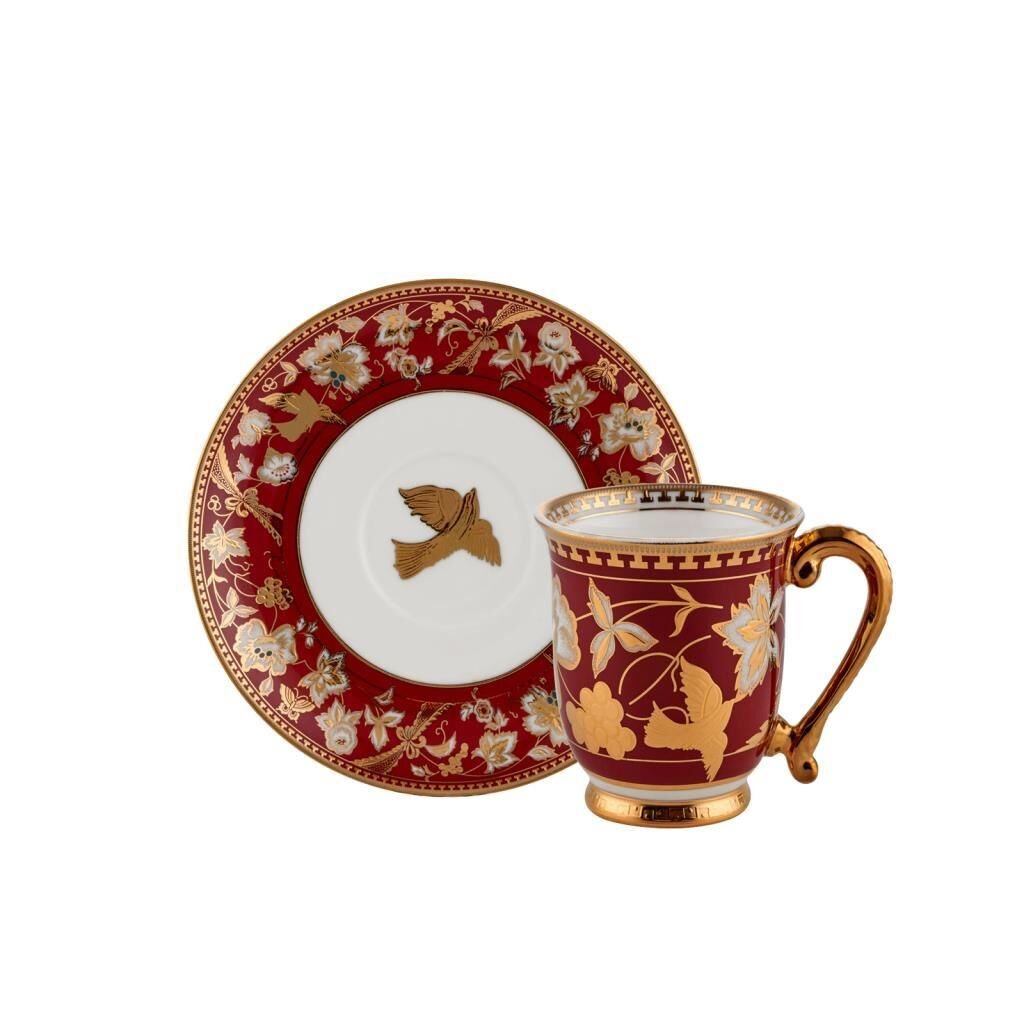 KIRMIZI ALTIN TEK KİŞİLİK TÜRK KAHVESİ FİNCANI