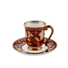 KIRMIZI ALTIN TEK KİŞİLİK TÜRK KAHVESİ FİNCANI
