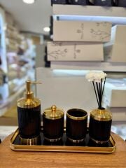 ASTRA SİYAH ALTIN TEPSİLİ 5 PARÇA BANYO SETİ