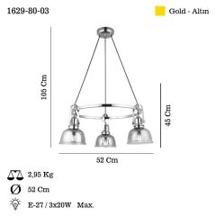 MAGO ALTIN 3'LÜ SARKIT AVİZE 3XE27