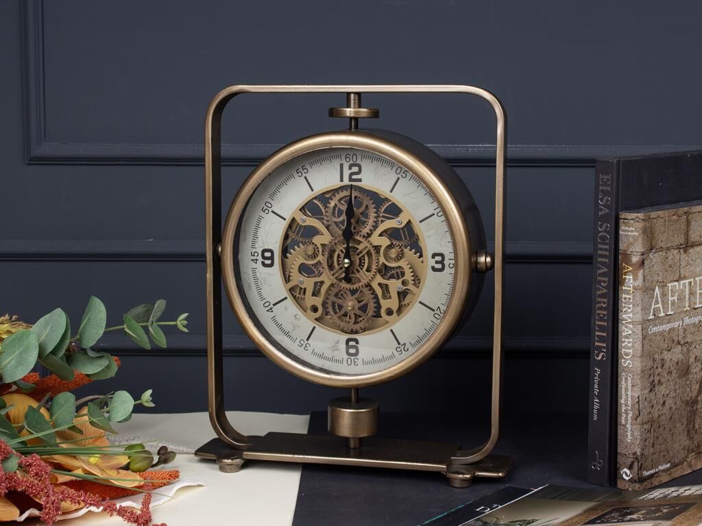 ALTIN ESKİTME ÇARKLI MASA SAATİ 29X37CM