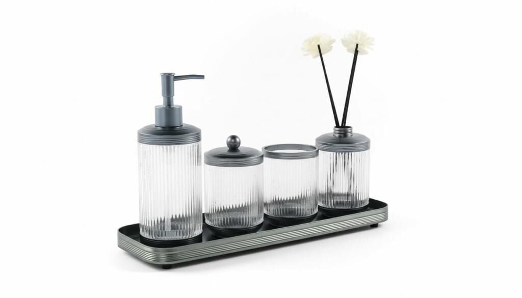 ASTRA ŞEFFAF GÜMÜŞ TEPSİLİ 5 PARÇA BANYO SETİ