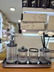 ASTRA ŞEFFAF GÜMÜŞ TEPSİLİ 5 PARÇA BANYO SETİ