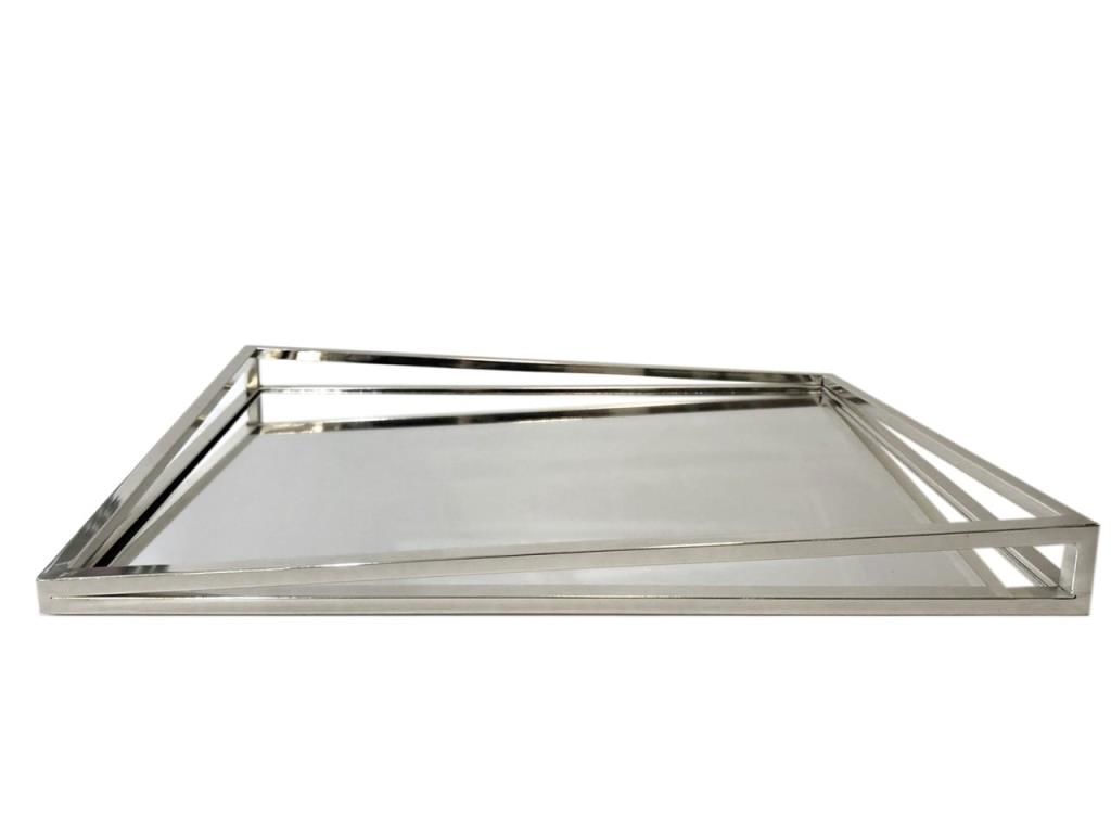 ASİMETRİK GÜMÜŞ DİKDÖRTGEN TEPSİ 40CM