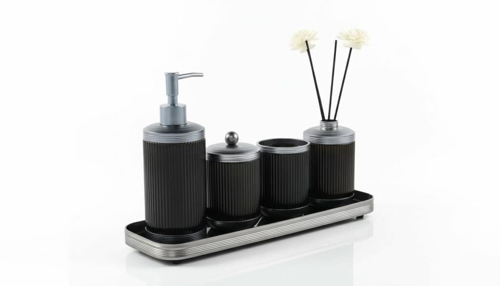 ASTRA SİYAH GÜMÜŞ TEPSİLİ 5 PARÇA BANYO SETİ