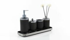 ASTRA SİYAH GÜMÜŞ TEPSİLİ 5 PARÇA BANYO SETİ