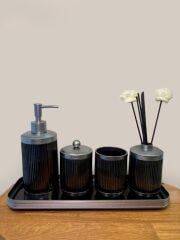 ASTRA SİYAH GÜMÜŞ TEPSİLİ 5 PARÇA BANYO SETİ