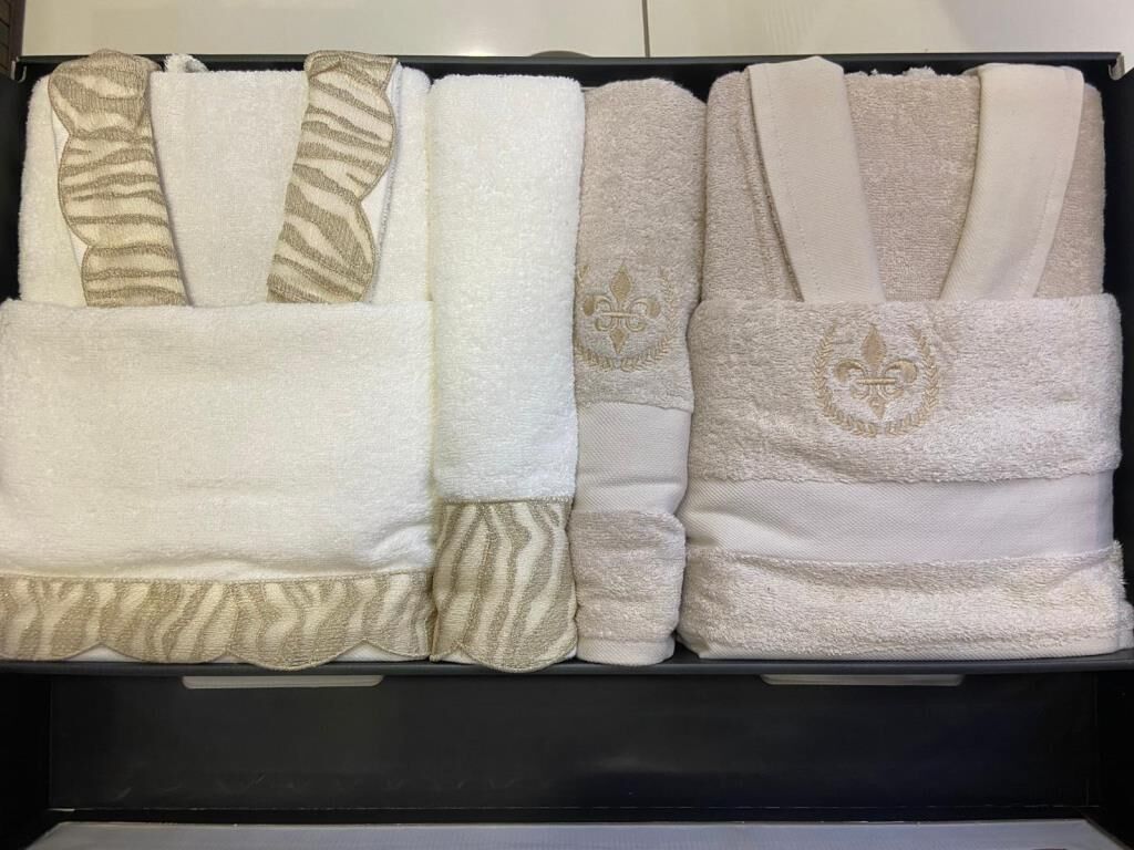 LEO BAMBU DANTELLİ NAKIŞLI AİLE BORNOZ SETİ KREM/BEJ