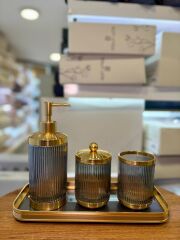 CANYON FÜME ALTIN TEPSİLİ 4 PARÇA BANYO SETİ