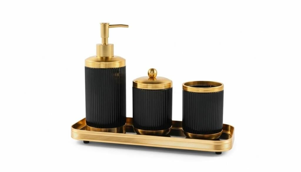 CANYON SİYAH ALTIN TEPSİLİ 4 PARÇA BANYO SETİ