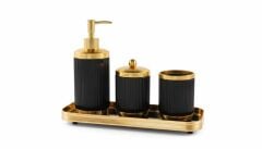 CANYON SİYAH ALTIN TEPSİLİ 4 PARÇA BANYO SETİ