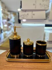 CANYON SİYAH ALTIN TEPSİLİ 4 PARÇA BANYO SETİ