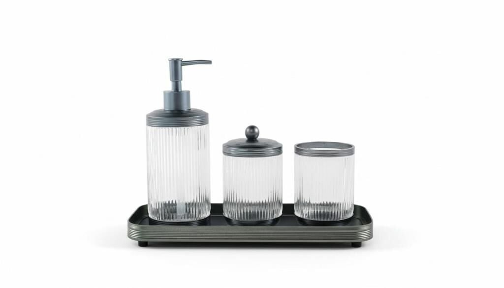 CANYON ŞEFFAF GÜMÜŞ TEPSİLİ 4 PARÇA BANYO SETİ