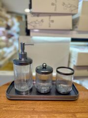 CANYON ŞEFFAF GÜMÜŞ TEPSİLİ 4 PARÇA BANYO SETİ