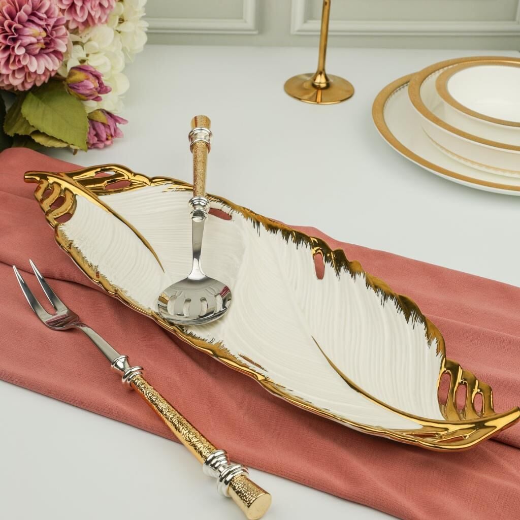 ALBERO GOLD YAPRAK SUNUM TABAK 45X16CM