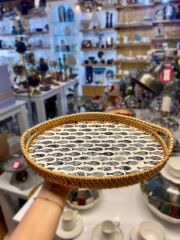 BALIK DESEN OVAL SEDEFLİ RATTAN TEPSİ 30X20CM