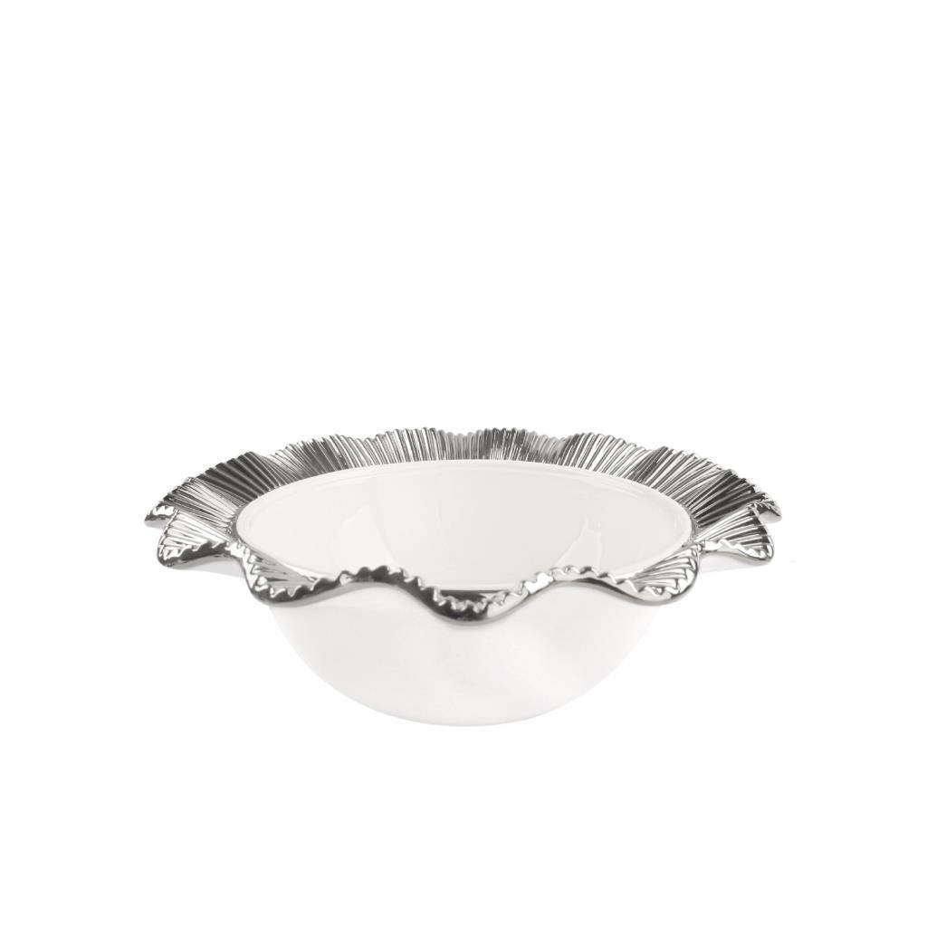 BEYAZ GÜMÜŞ ÇİZGİLİ AVANGARDE YUVARLAK KASE 28CM