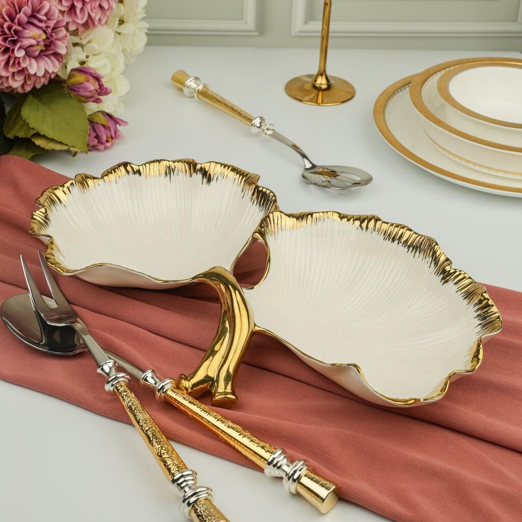 ALBERO GOLD 2 BÖLMELİ SUNUM TABAK 36X24CM