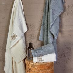 KARACA HOME FRONDA BEYAZ-GRİ 4 PARÇA HAMAM SETİ