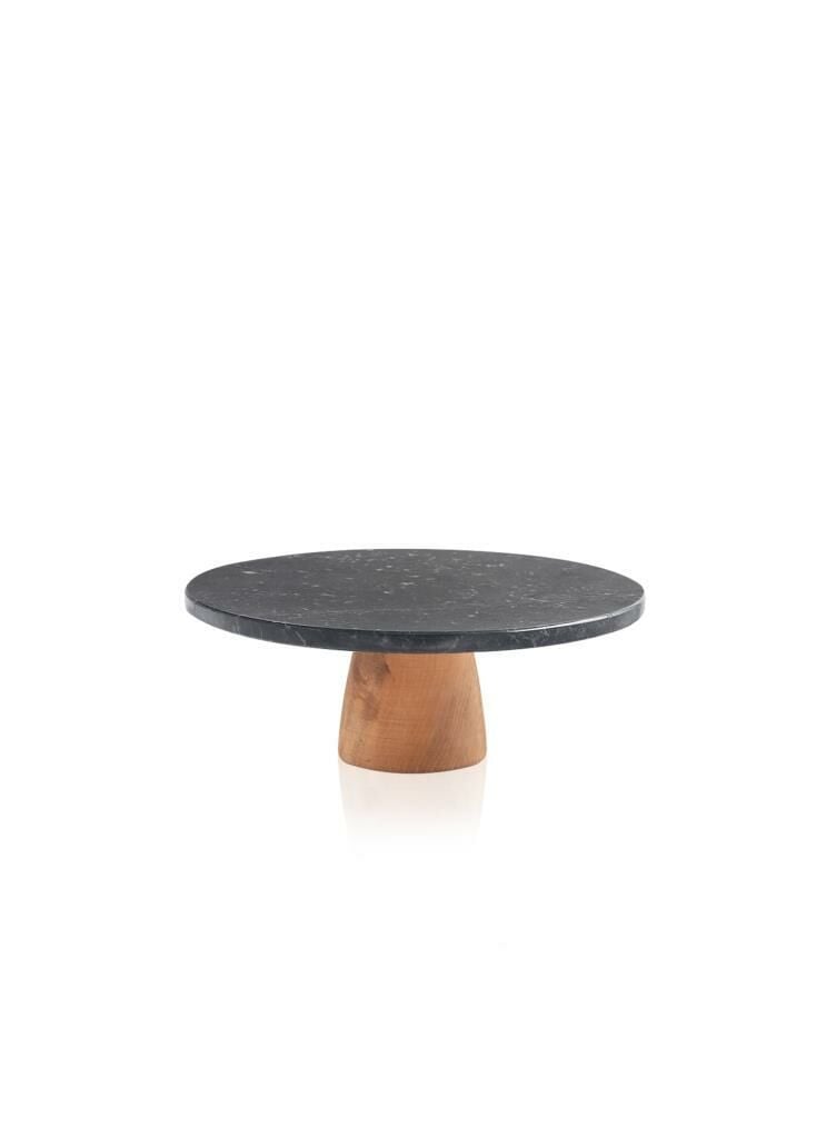 MERMER SİYAH AHŞAP AYAKLI SUNUM TABAK 25CM