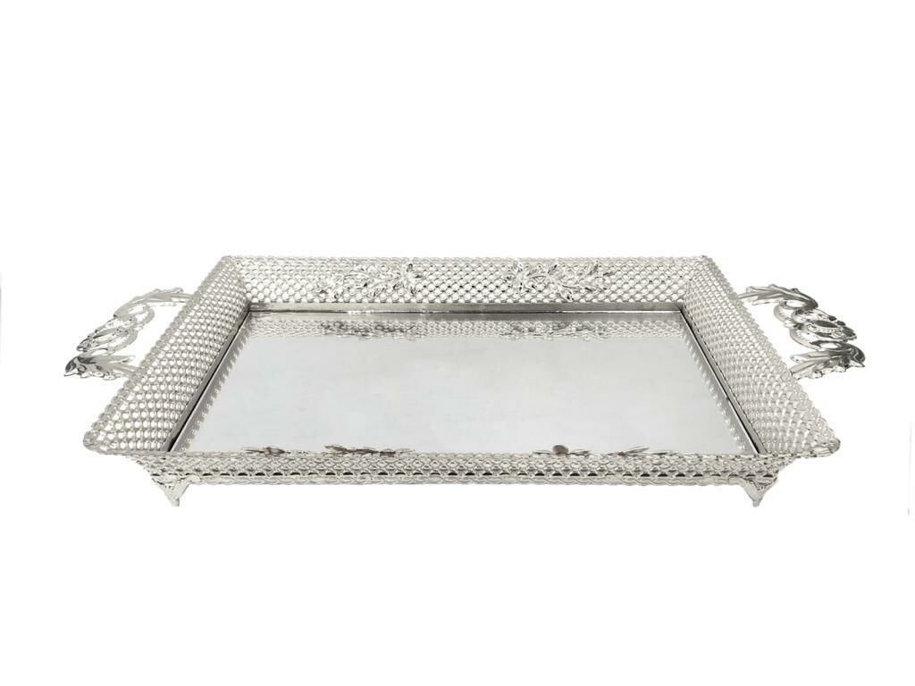 GÜMÜŞ ÖRGÜ DİKDÖRTGEN TEPSİ 47X25CM