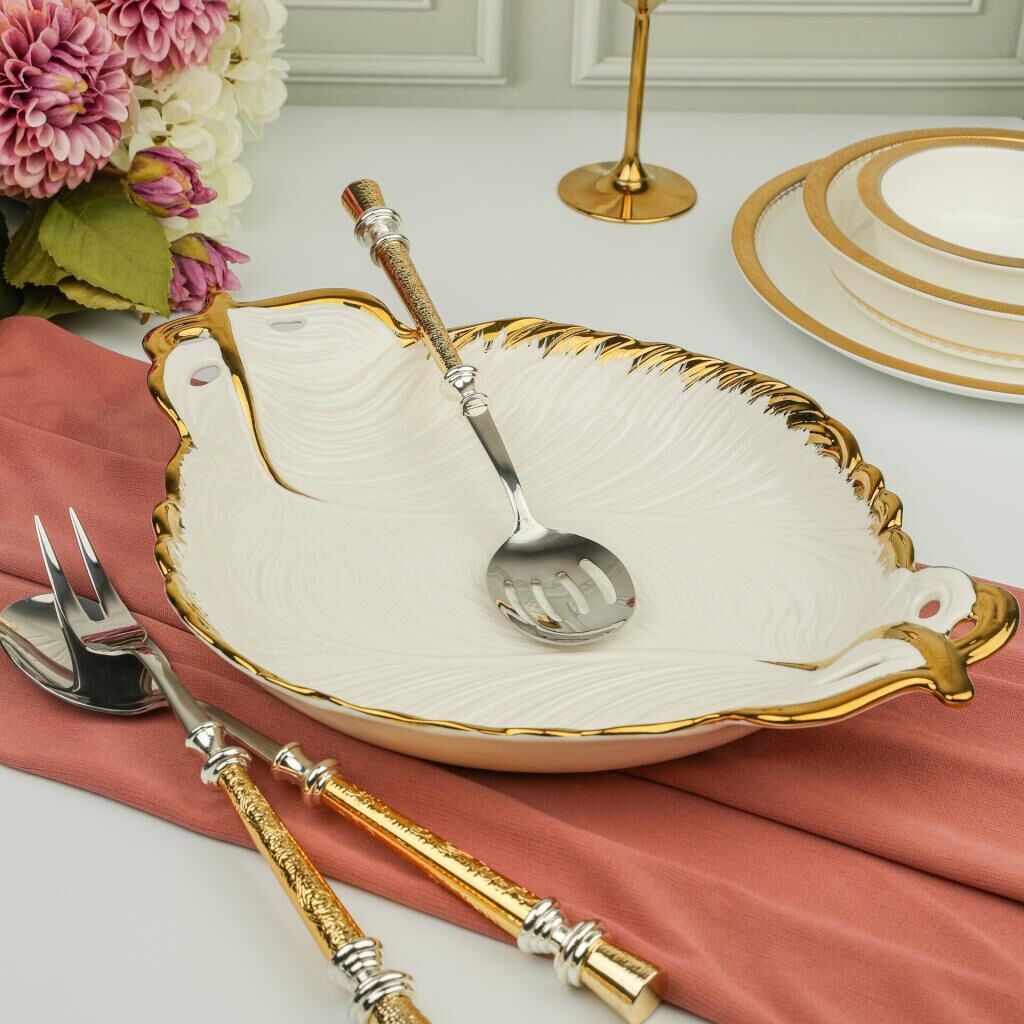 ALBERO GOLD YAPRAK SUNUM TABAK 38X28CM