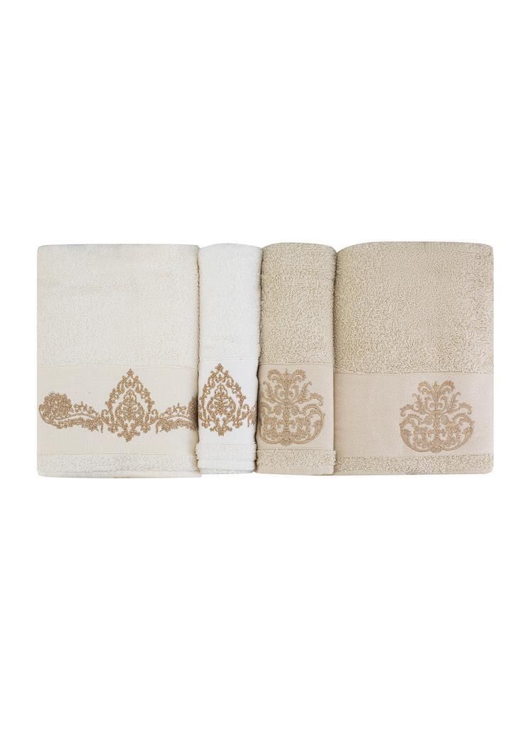 KARACA HOME ELDORA BEYAZ-BEJ 4 PARÇA HAMAM SETİ