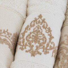 KARACA HOME ELDORA BEYAZ-BEJ 4 PARÇA HAMAM SETİ