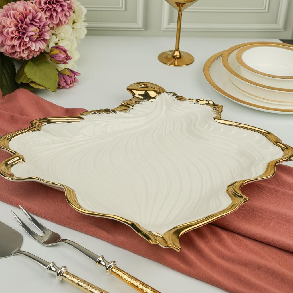 ALBERO GOLD YAPRAK SUNUM TABAK 38X35CM