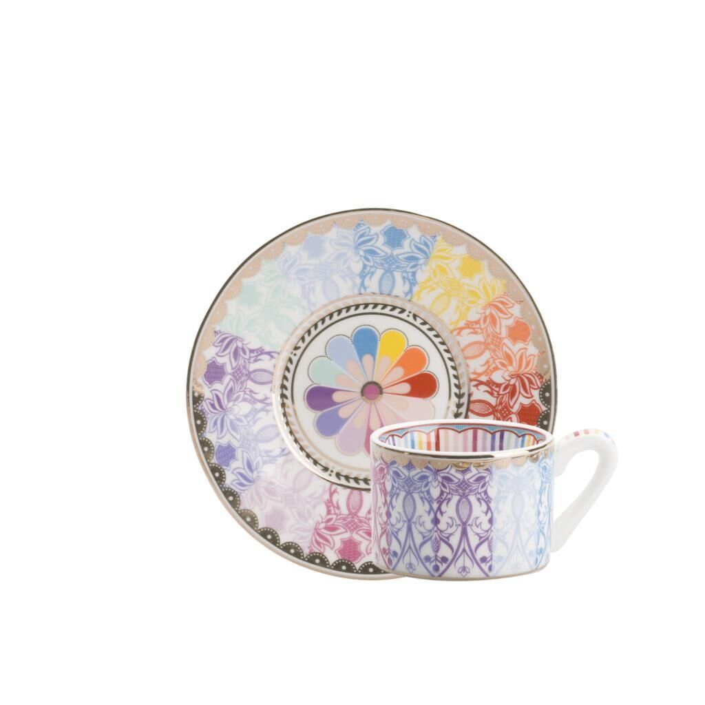 PASTEL GÖKKUŞAĞI DESEN 6 KİŞİLİK TÜRK KAHVESİ FİNCANI