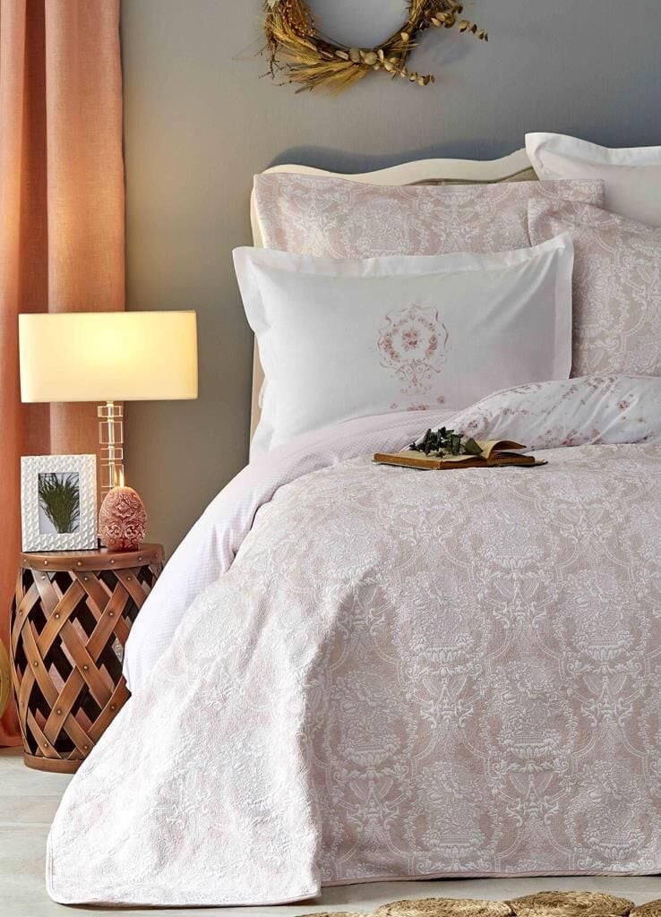 KARACA HOME QUATRE DELUX PUDRA ÇİFT KİŞİLİK YATAK ÖRTÜSÜ&NEVRESİM TAKIMI