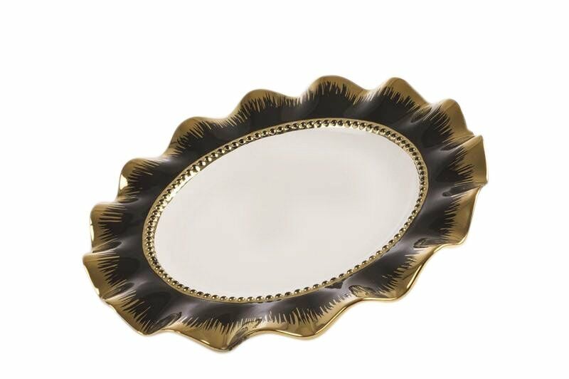 SİYAH ALTIN YUVARLAK SERVİS TABAK 33 cm